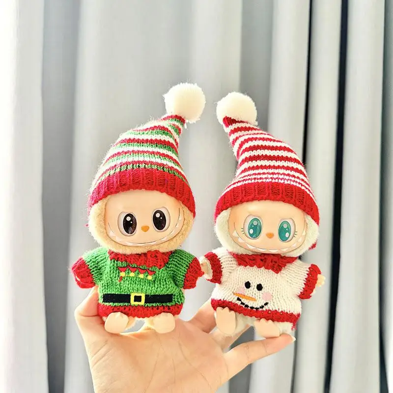 Per 17 cm labubu/mokoko portachiavi Labubu vestiti ciondolo Labubu vestiti per bambini Set cappello a punta pupazzo di neve di Natale