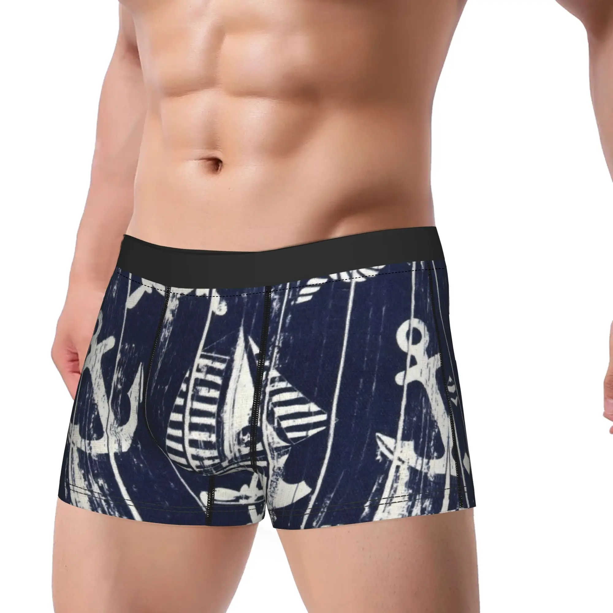 Nautical Anchor Boat Underwear  Men Panties Design Elastic Boxer Shorts High Quality Shorts Briefs Plus Size 2XL
