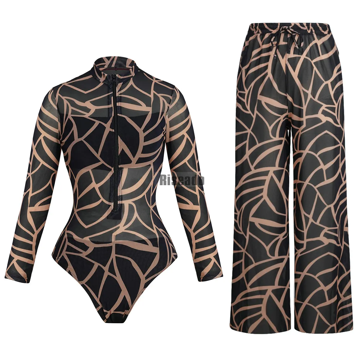

Сетчатый купальник с высокой талией, сексуальный, модный, утягивающий, с эффектом пуш-ап, винтажный, ретро, с длинными брюками, комплект для плавания
