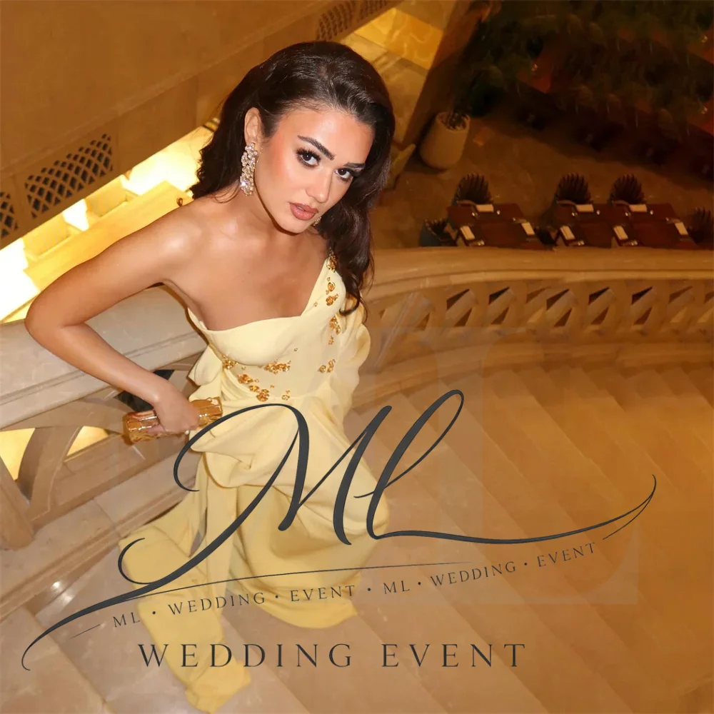 Vestidos de Fiesta Amarillo Canario ML, Vestidos Formales de Sirena con Escote Corazón y Adornos 3D, Vestidos de Noche para Mujer Personalizados