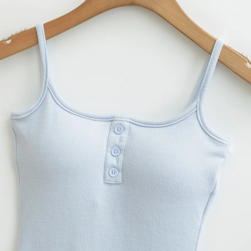 Three-Button Placket Chest Pad Strap Elastic U-Neck Slimming Integrated Chest Pad Inner Wear Thin Strap Vest Women's Fashion