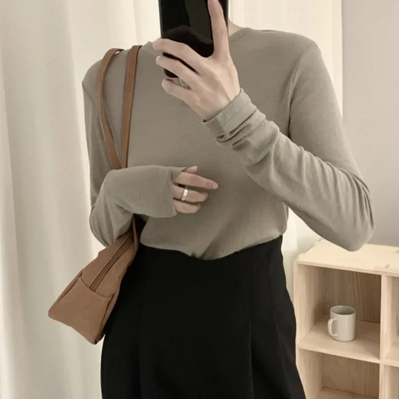 Autumn and Winter Wool Elastic Slim Straight Bottoming Top Round Neck Long-sleeved Sweater T Shirts