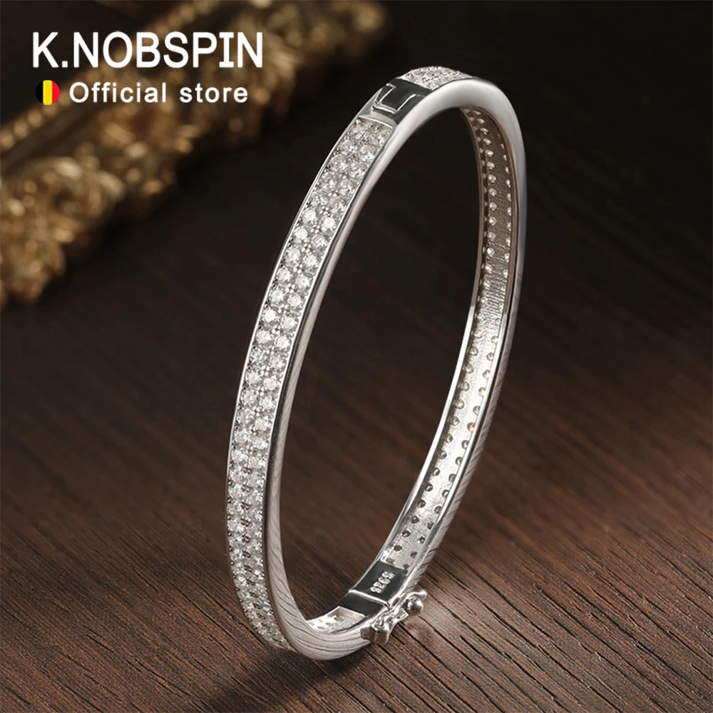 KNOBSPIN D VVS1 Moissanite Bangle Bracelets For Women Full Diamond Elegant Classic Solid 925 Sterling Sliver Jewelry Accessories