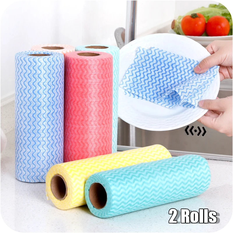 2 rollos de aproximadamente 100 Uds. Toallita no tejida sin aceite, suministros de cocina, toallitas desechables, trapos perezosos