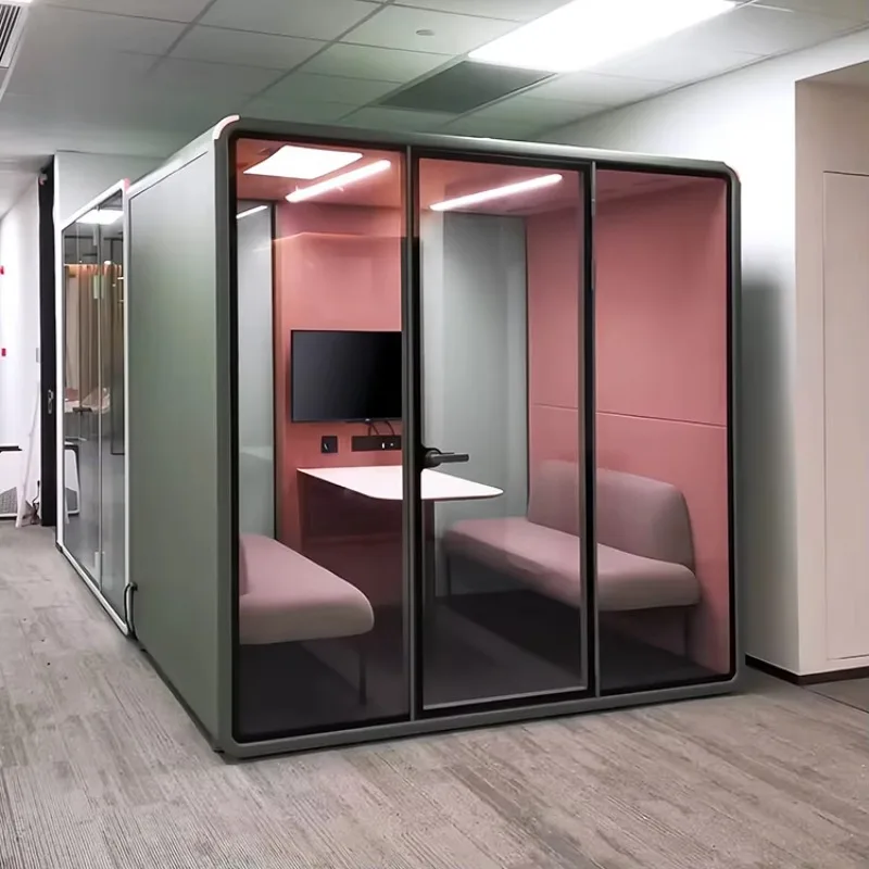 2-4 Person Acoustic Office Pod Movable Aluminum Frame Soundproof Office Meeting Booth Silent Work Pod For Coworking Space