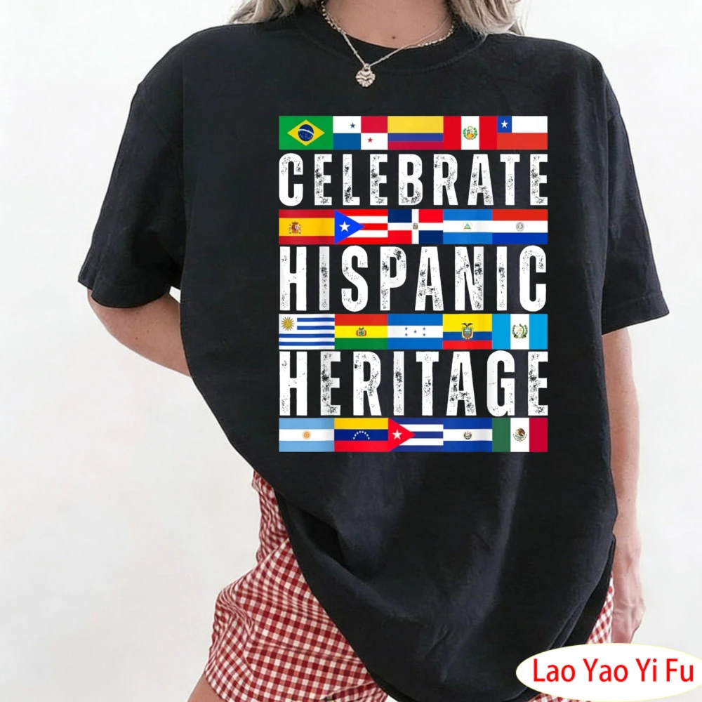 Hispanic Countries Flags Celebrate Hispanic Heritage Month T-Shirt Unisex Shirt Colorful Fashionable National Flag Patterns Tees