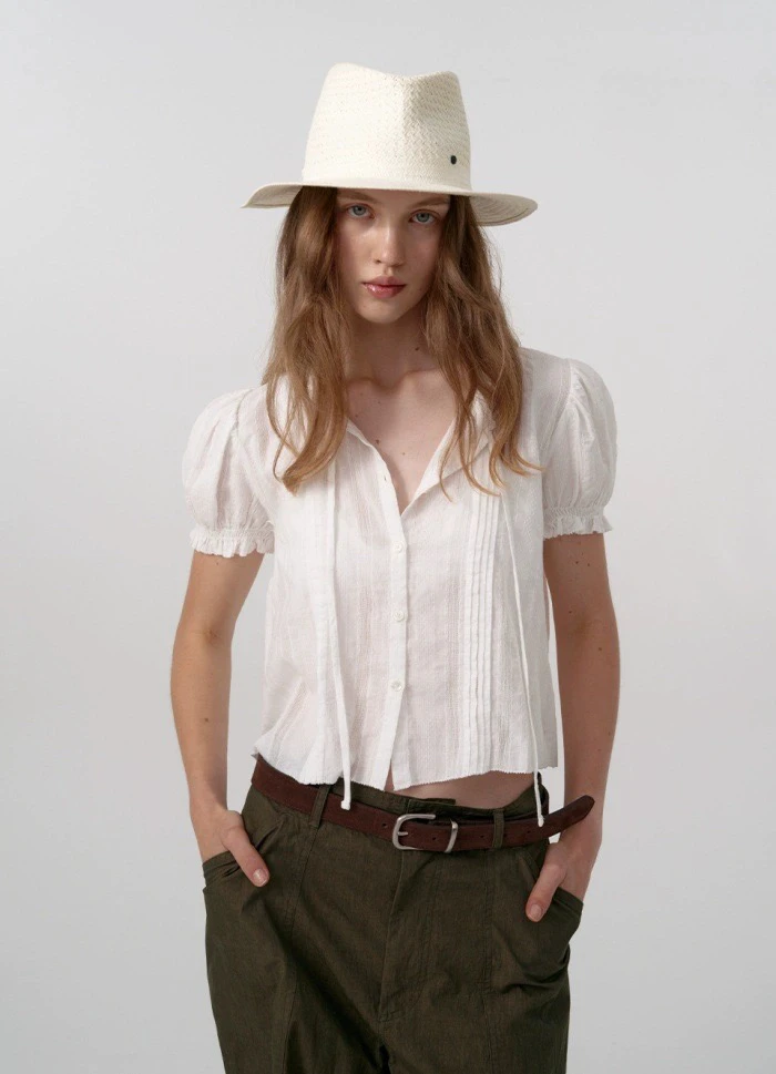 

Pure Cotton Bubble Sve Lace Collar ort irt Dongda Gate Th*Bar*Net Girl's irt V-ne Button Closure Summer Faion