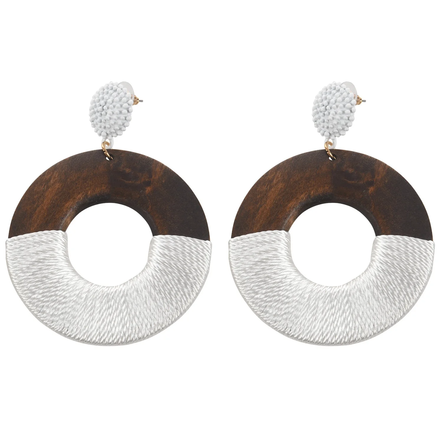 Bohemian Wooden Round Geometric Earrings Pendant Drop Earrings Ladies Fashion Accessories White