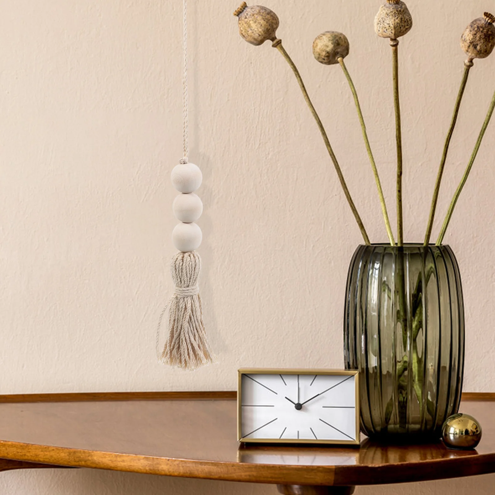 

Cotton Rope Wood Bead Garland Tassels Boho Rustic Hanging Garland Door Handle Shelf Wall Decorative Home Accent