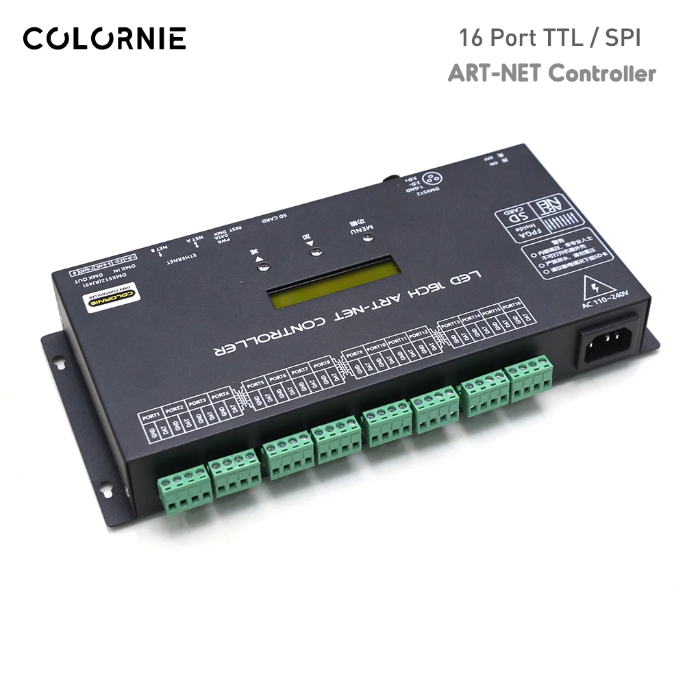 16Port Artnet Resolume MADRIX To SPI Pixel Controller WS2815 WS2811 WS2812  Offline SD All-in-one Player KTV Lighting Controller