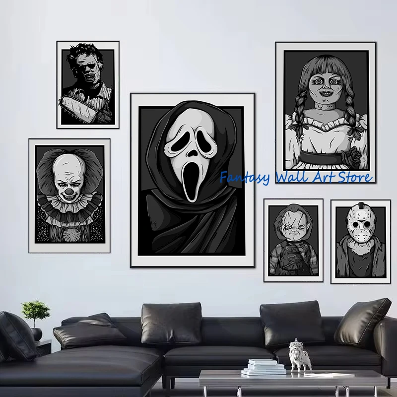 Minimalist Horror Movie Characters Wall Art Design Canvas Poster Horror Movie Wall Decor Famous Killer Wall Decoration for Home