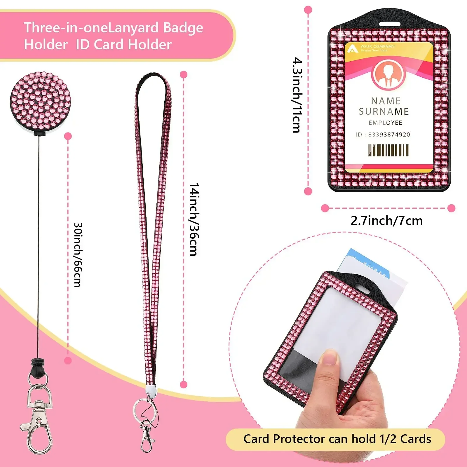 1 Pc Fashion Card Holder Lanyard for Women Retractable Badge Reels Necklace Lanyard for Girls Shiny Easy Pull Buckle Card Holder