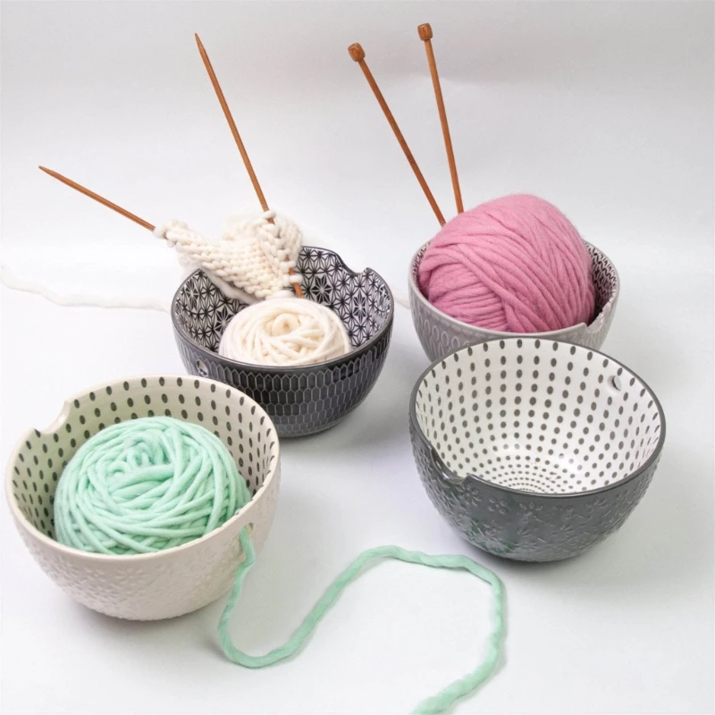 

Knitting Bowl with Holes for Crochet and Knitting, Wools Yarn Storage Holder Needleworks Yarn Organiser