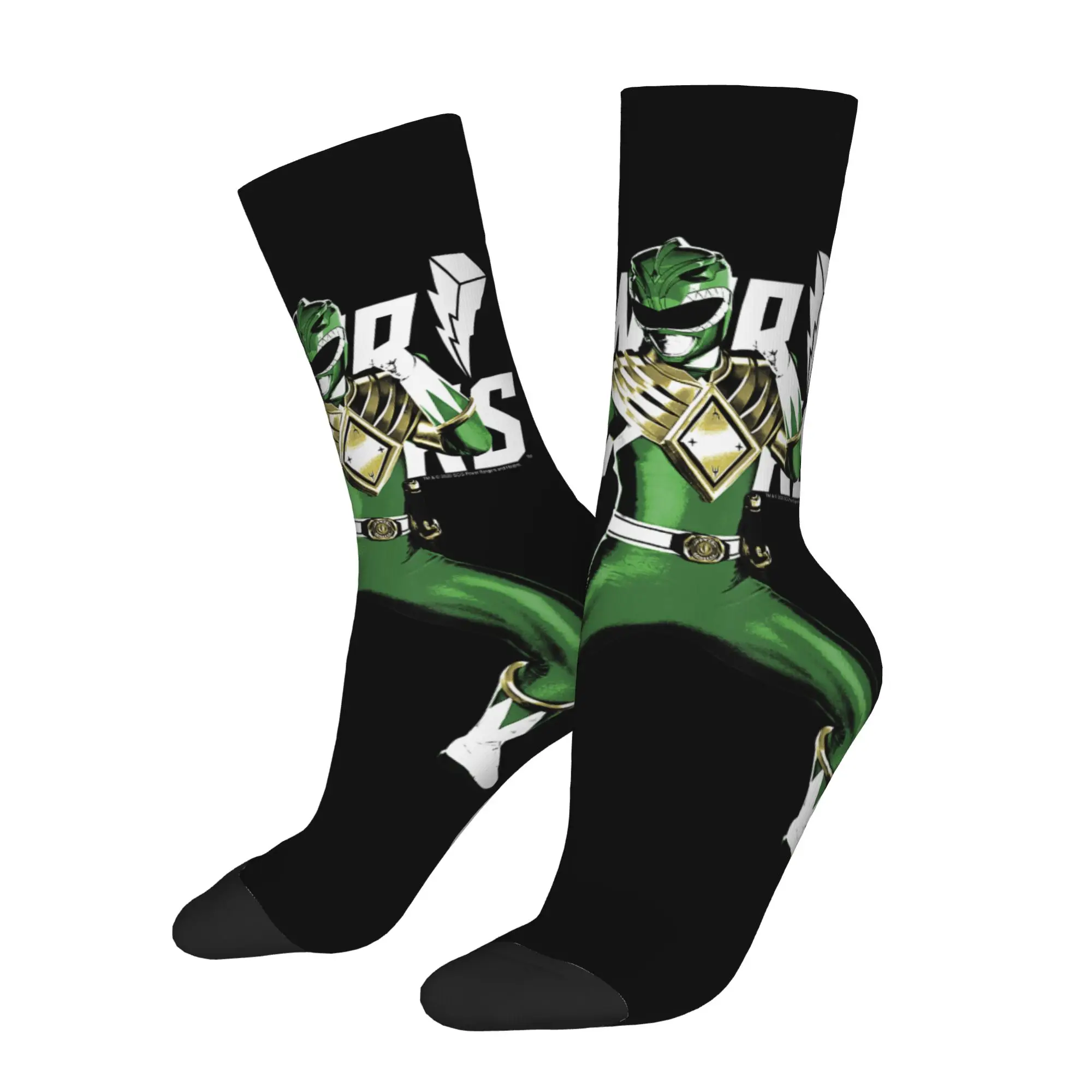 sports socks Power Rangers Green Ranger Karate Action Pose Logo Retro  Street Style Novelty Seamless Crew Crazy Sock