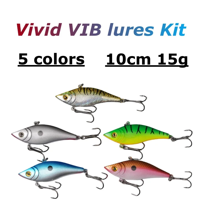 wondersee 5PCS KIT with Box 100mm 15g Vibration VIB Long Casting Sinking Wobbler Fishing Lure Hard Bait Crank Pike Clearance