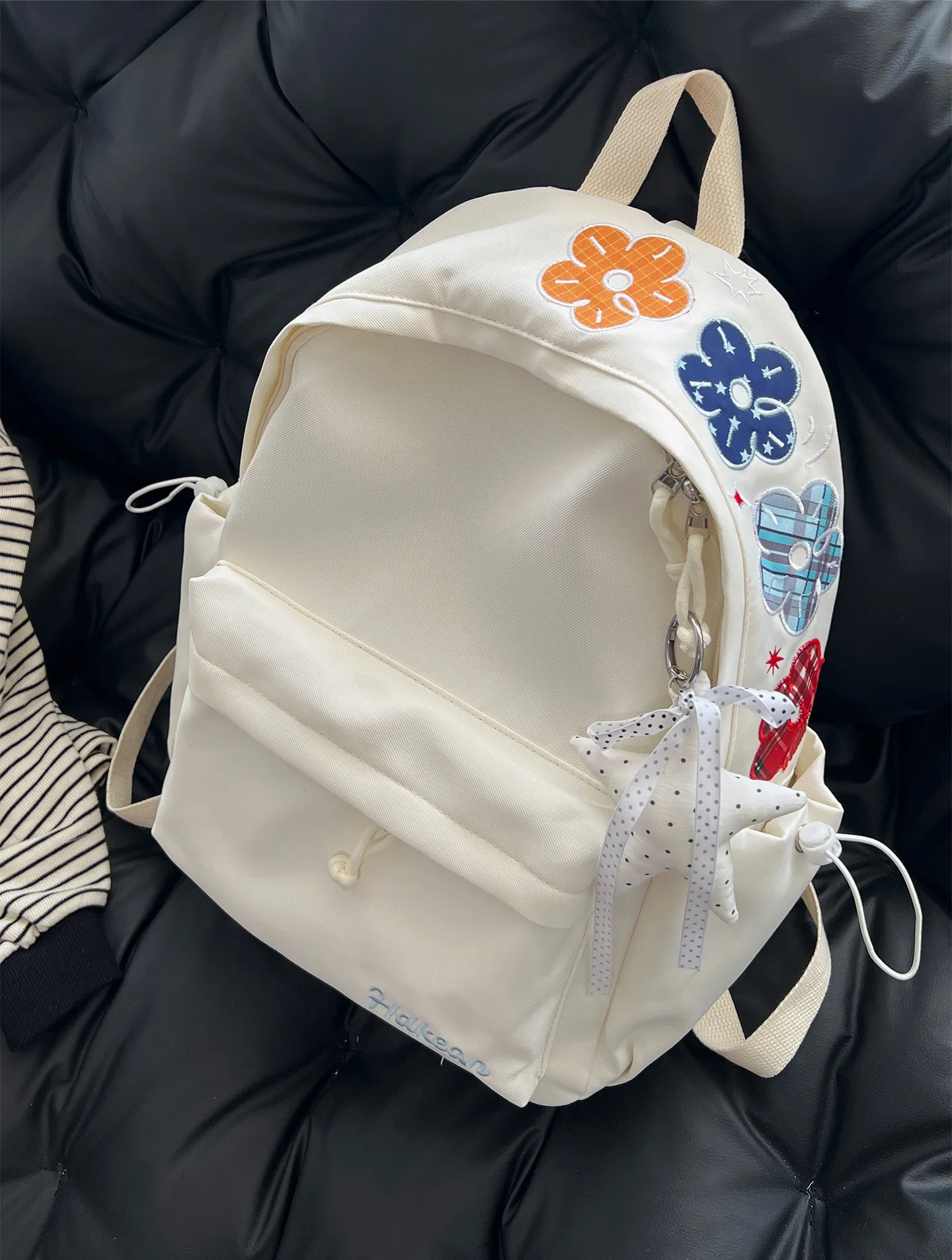Korean Style Sweet Backpack Women's Fresh Plaid Flower Print Backpack Fashion Lightweight Travel Computer Backpack 2026 New