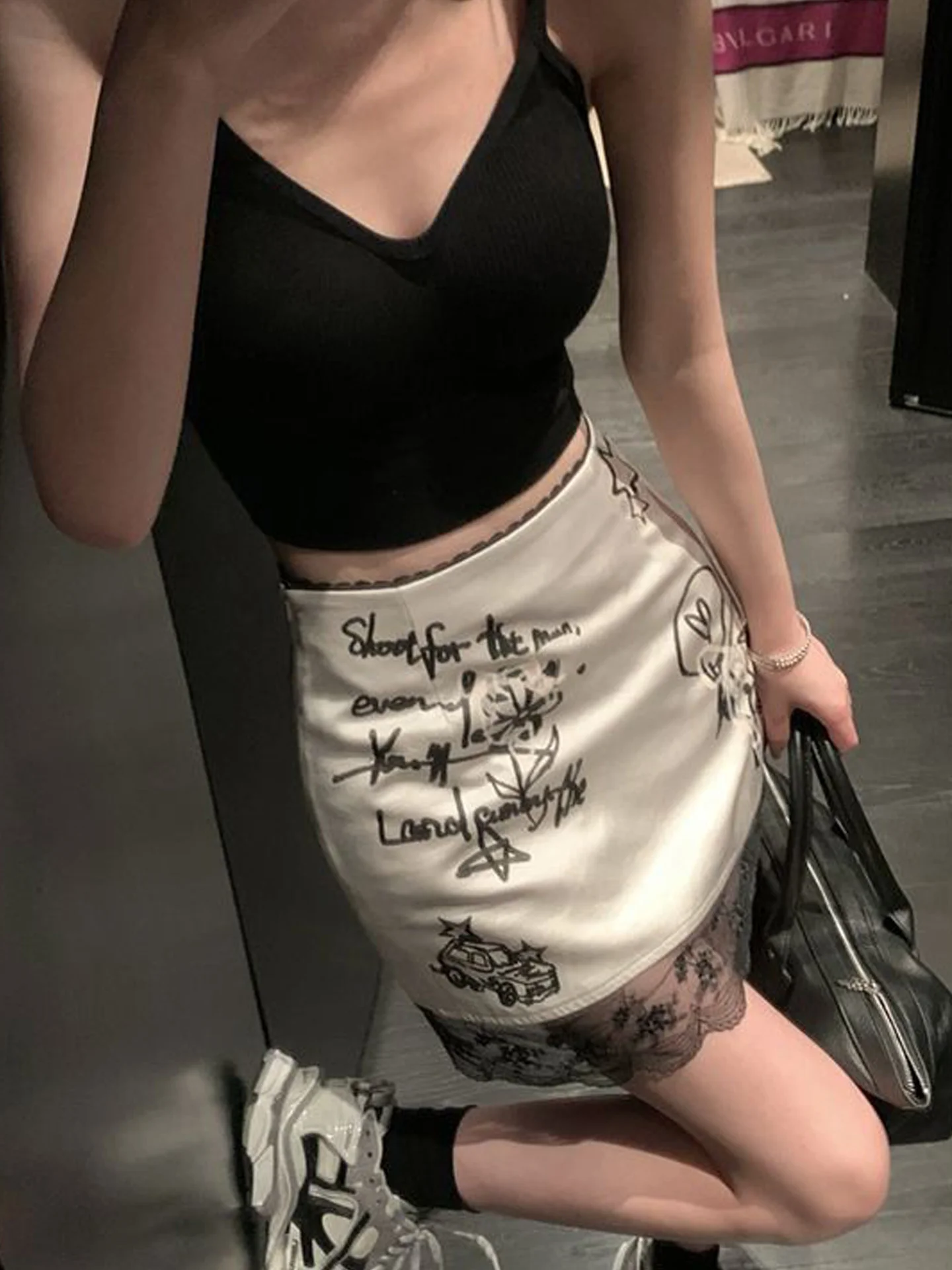 Slimming High Waist A-Line  Skirt for Girls in Satin Fabric Korean Style Casual Wear Daily Use Short Skirts