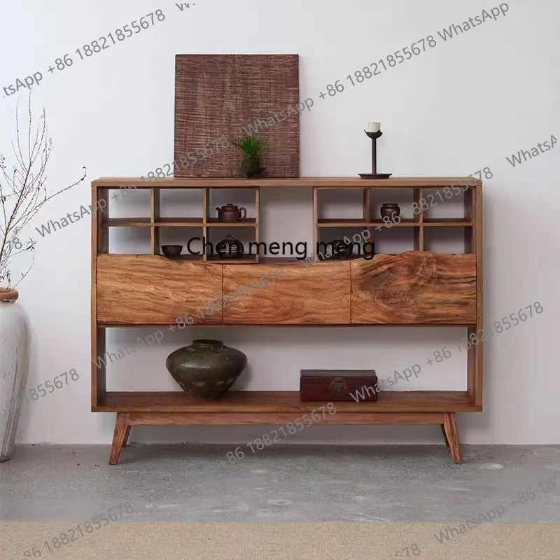 Wabi Sanfeng Teacup Cabinet Bogu Rack Display Old Wooden Edge Cabinet Lattice Edge Cabinet Famous Store Storage