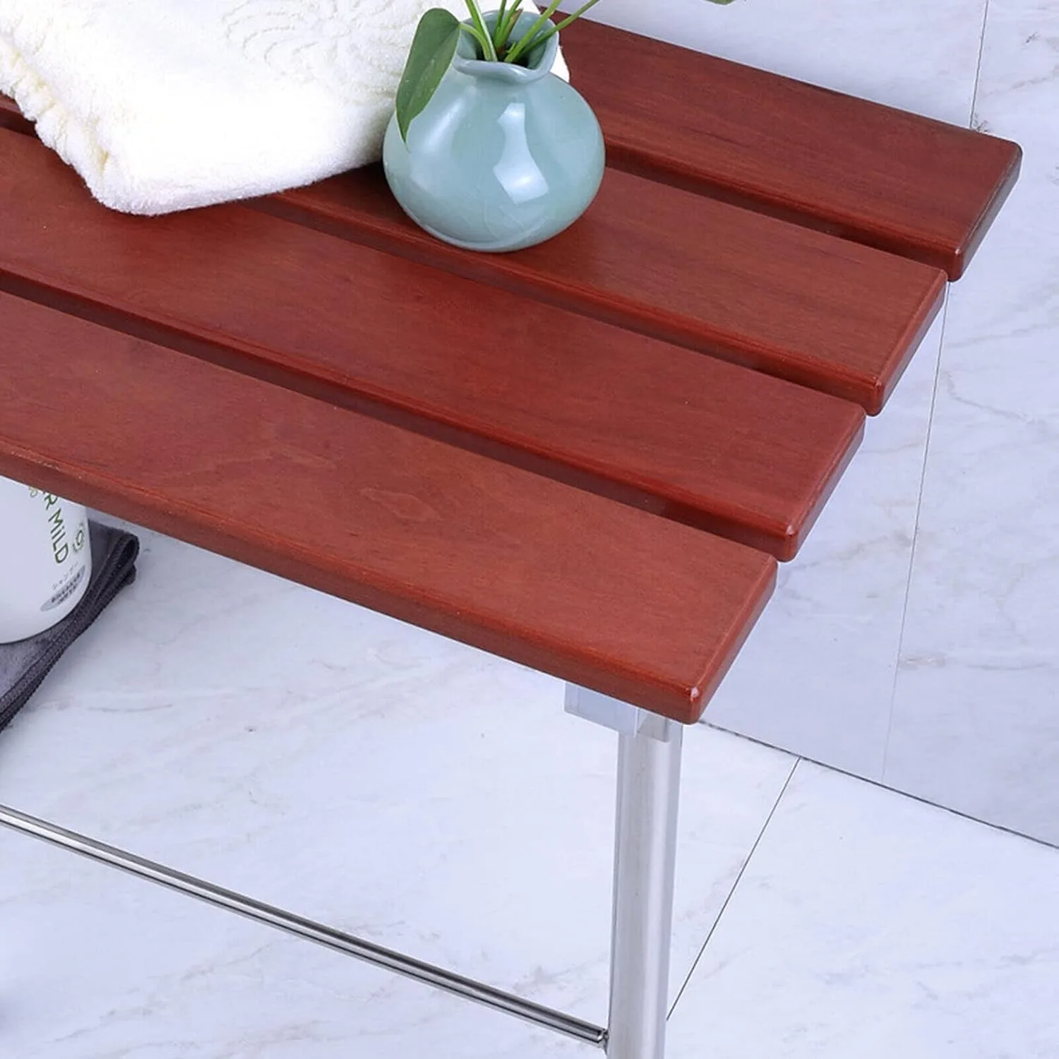 مقعد حمام خشبي قابل للطي يُثبت على الحائط، مقعد حمام طبي، مقعد استحمام خشبي لكبار السن والمعاقين