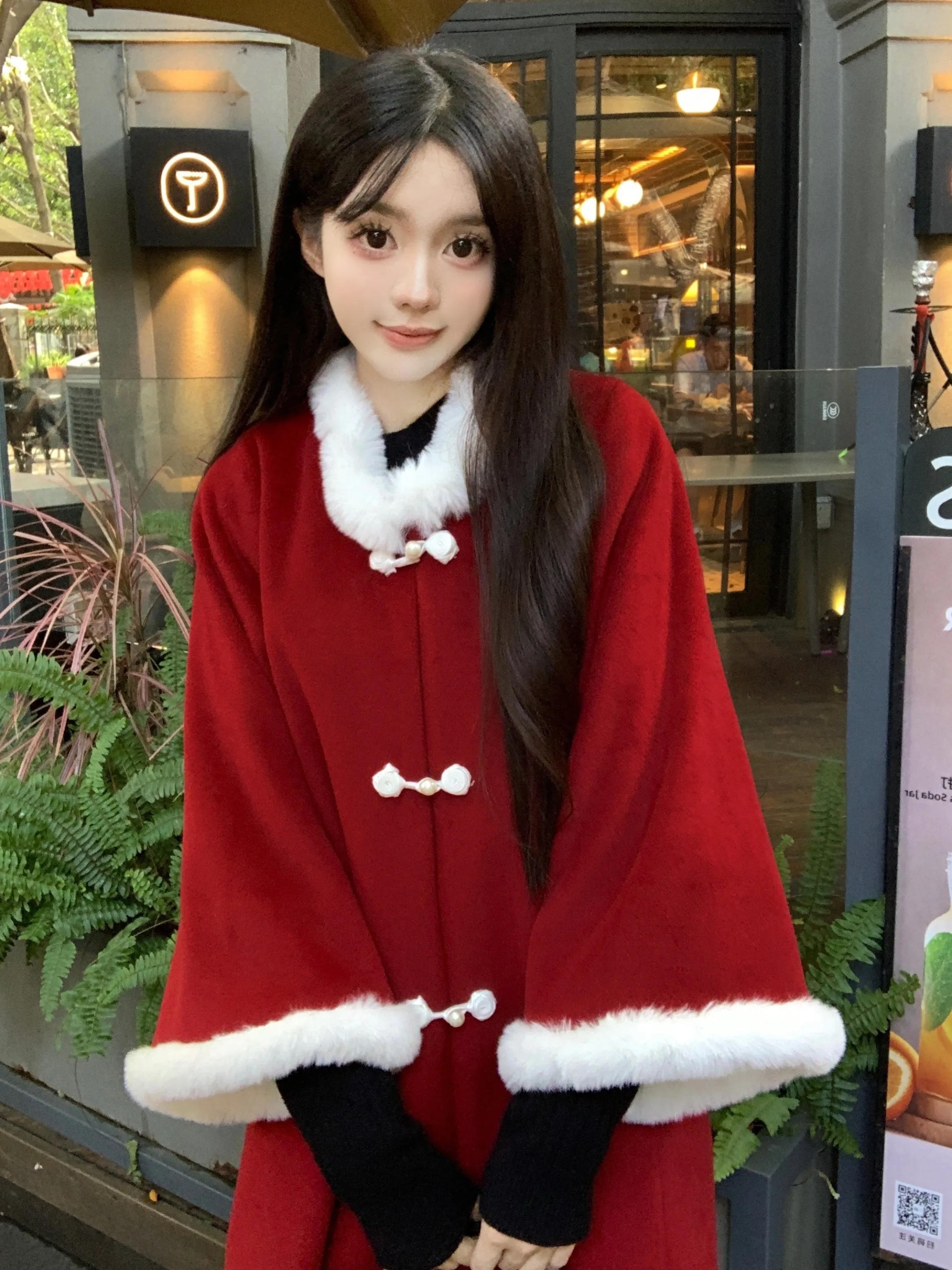 Cappotto rosso neocinese retrò Colletto sfocato di nicchia Capispalla di media lunghezza addensato caldo e ampio Top da donna Inverno Capodanno Stateme