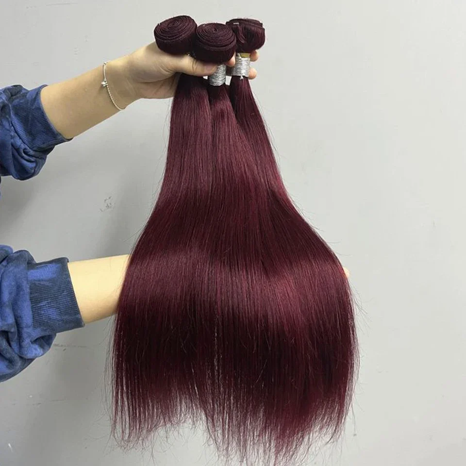 Debut Peruvian  Straight Human Hair Bundles 1/3 Pcs Remy Weaving Red 99J Bone 14-30 inches Straight Human Hair Extension