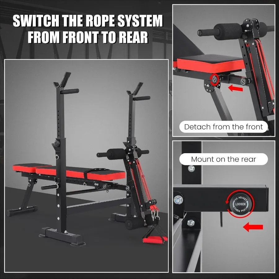 900 LBS Weight Bench Set with Squat Rack Adjustable Flat/Incline/Decline Bench Press Set with Leg Extension and Leg Curl Foldab