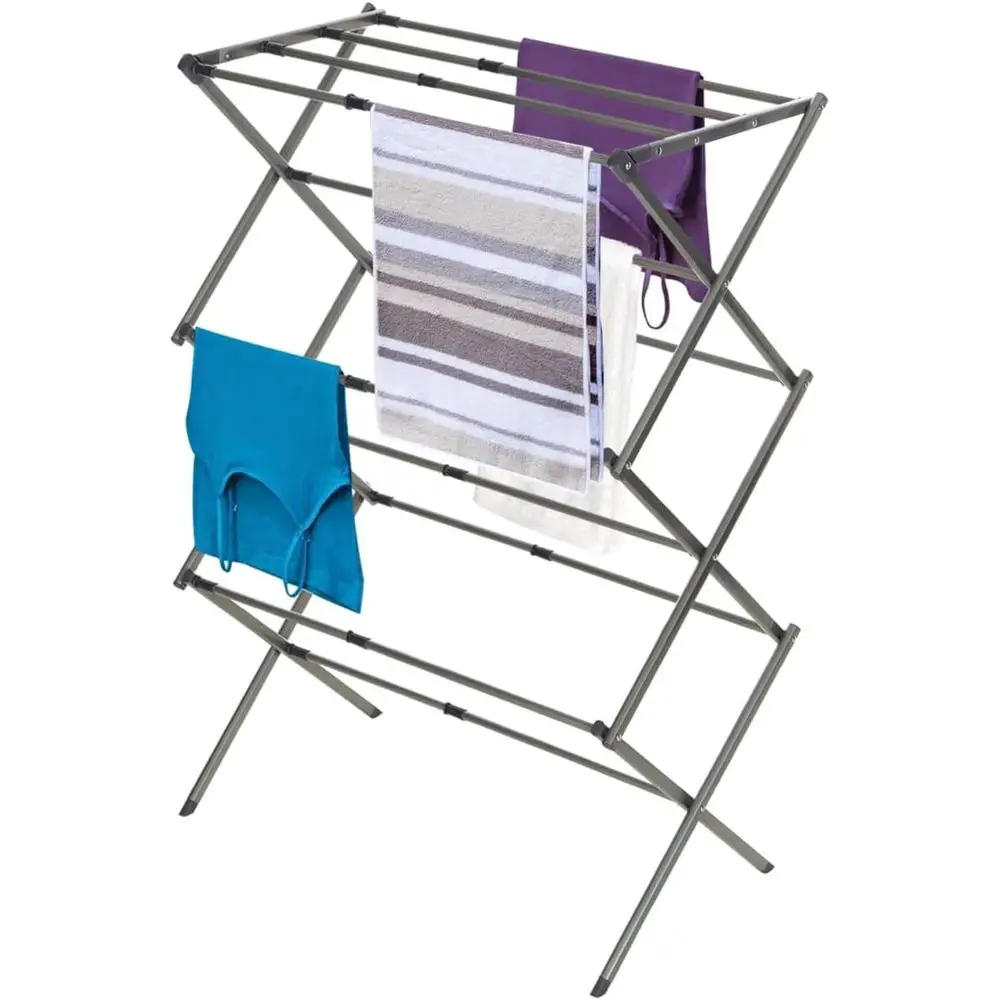 

3 Tier Expandable Collapsible Laundry Rack, Space-Saving Heavy-Duty Lightweight Metal Drying Rack, Silver