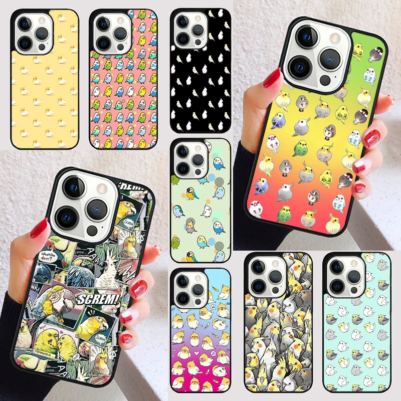 Cartoon Cockatiel Collage cover For iPhone 15 16 13 12 11 14 Pro Max Mini Max SE 2020 7 8 6S Plus Phone Case