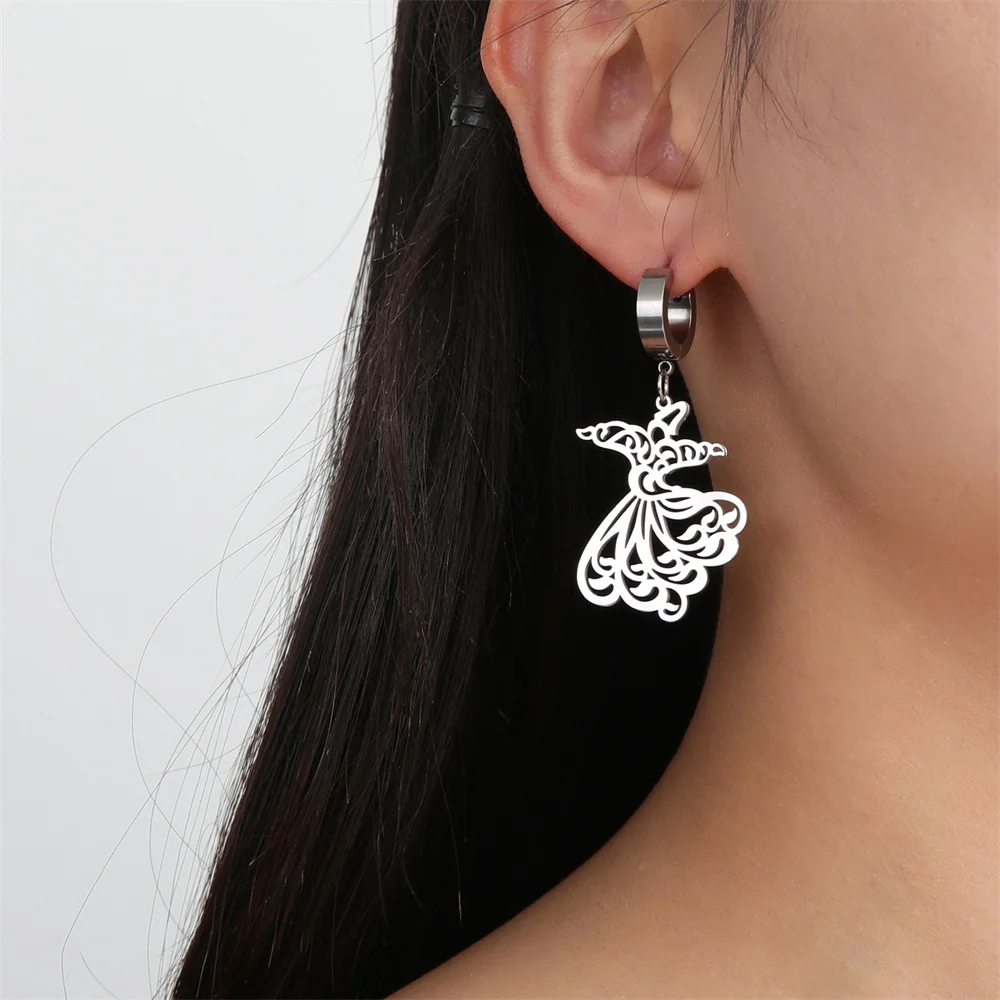 Gold Plated Sama Dance Earrings Unique Design Sufi Drop Dangle Earrings Women Stainless Steel Jewelry pendientes 2023 tendencia