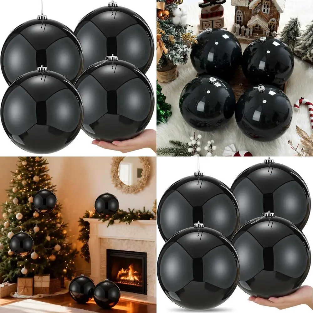 

8 Giant Black Christmas Balls - 4 Pack Oversized Plastic Ornaments for Tree & Outdoor Holiday Decor