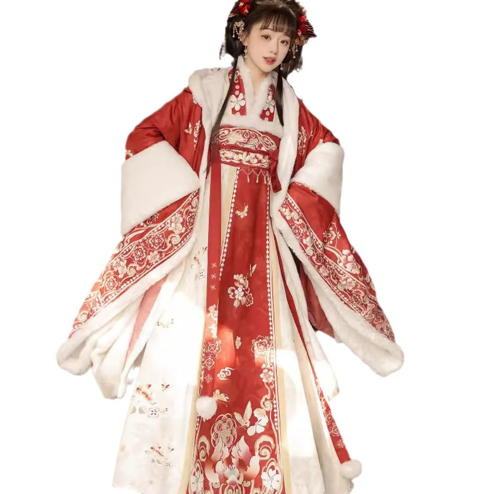 NT223 Originele Hanfu Vrouwelijke 2024 Nieuwe Kleine Prinses Winter Plus Fleece Grote Mouw Warme Oude Kleding