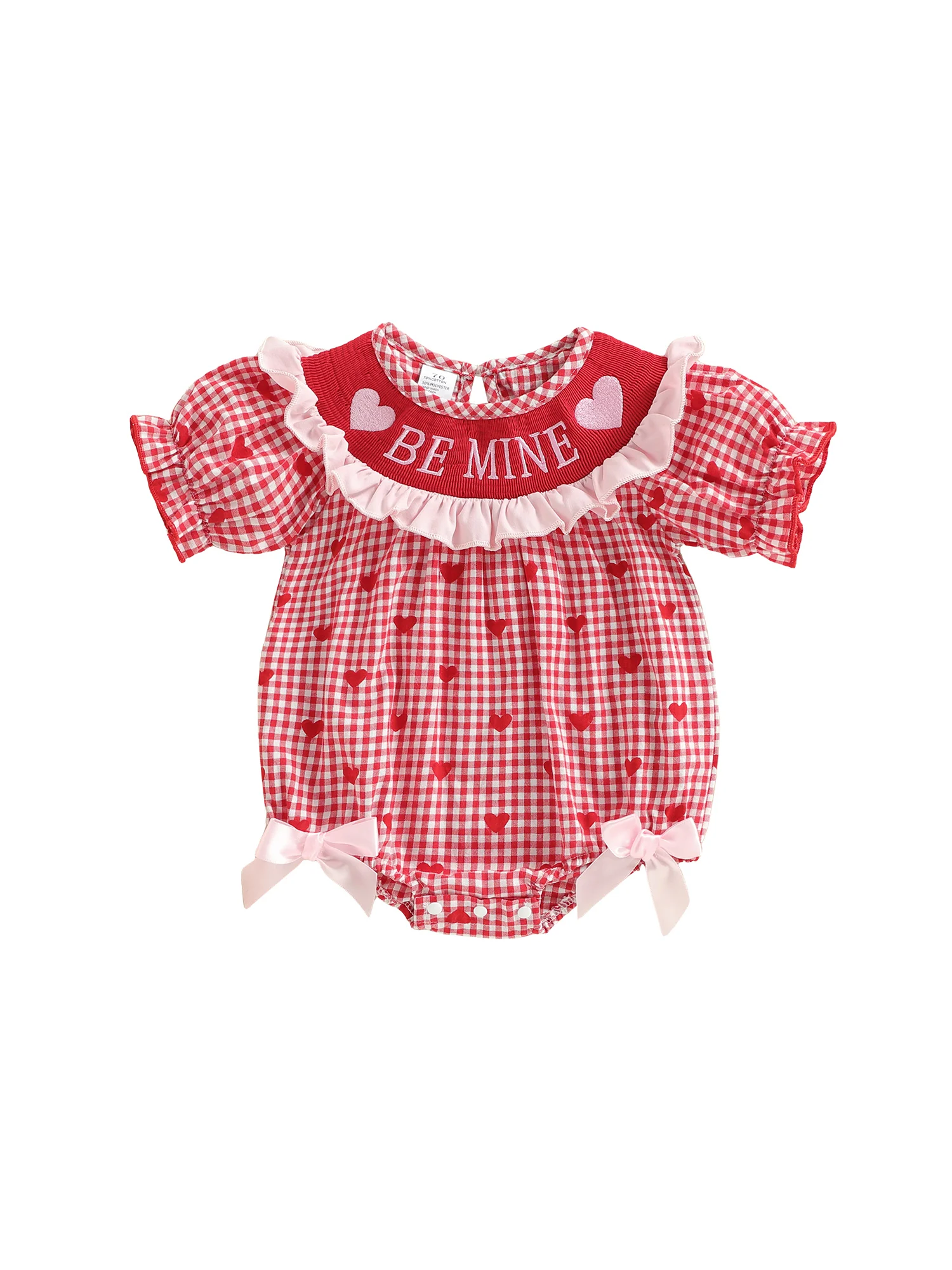 

Adorable Toddler Valentine s Day Outfit Red Heart Print Romper with Ruffle Trim Short Sleeve Jumpsuit for Baby Girls - Sweet