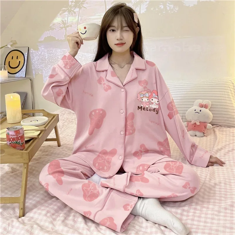 Sanrio Hello Kitty autumn new women\'s pajamas long-sleeved cotton suit cartoon cute Kulomi loungewear