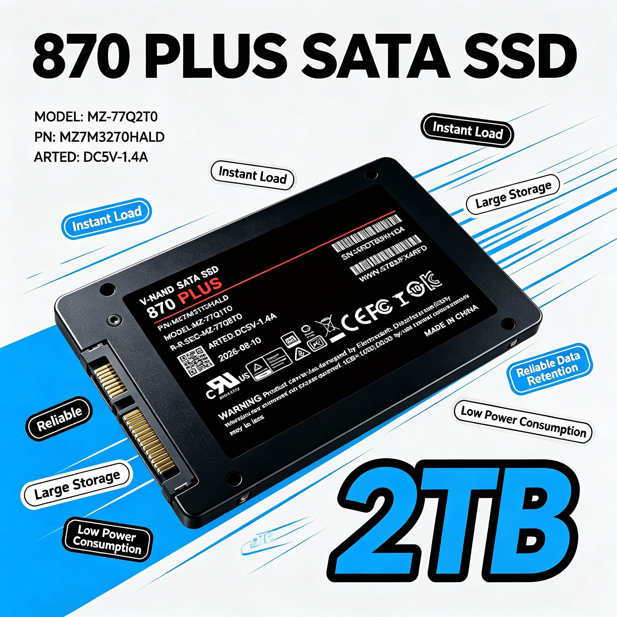 Builtin 870 PLUS SSD SATA III 2.5 Inch Inside Solid State Hard Drive High Speed Read Write for Laptop Micro PC Desktop Pro Max
