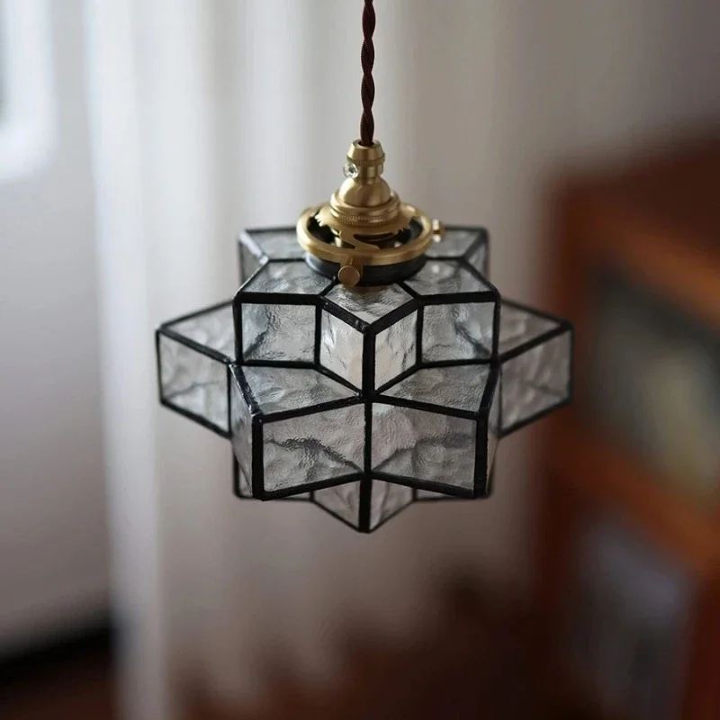 الشمال اليدوية الفن الزجاج قلادة مصباح هندسية الرجعية المنزل البارات مقهى الممر تركيبات إضاءة معلقة #4