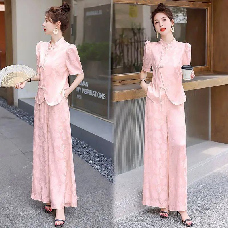 

2025 женские брюки большого размера 4XL, 2 предмета, летние женские брюки с принтом, корейские женские жаккардовые брюки, костюм из двух предметов