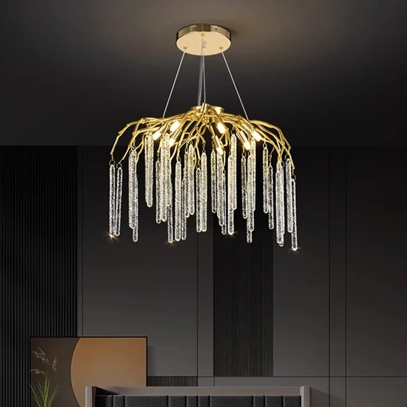 Роскошные золотые хрустальные люстры для потолка, декор гостиной, вестибюль отеля, столовой, дома, ветки, светодиодные подвесные светильники, светильник