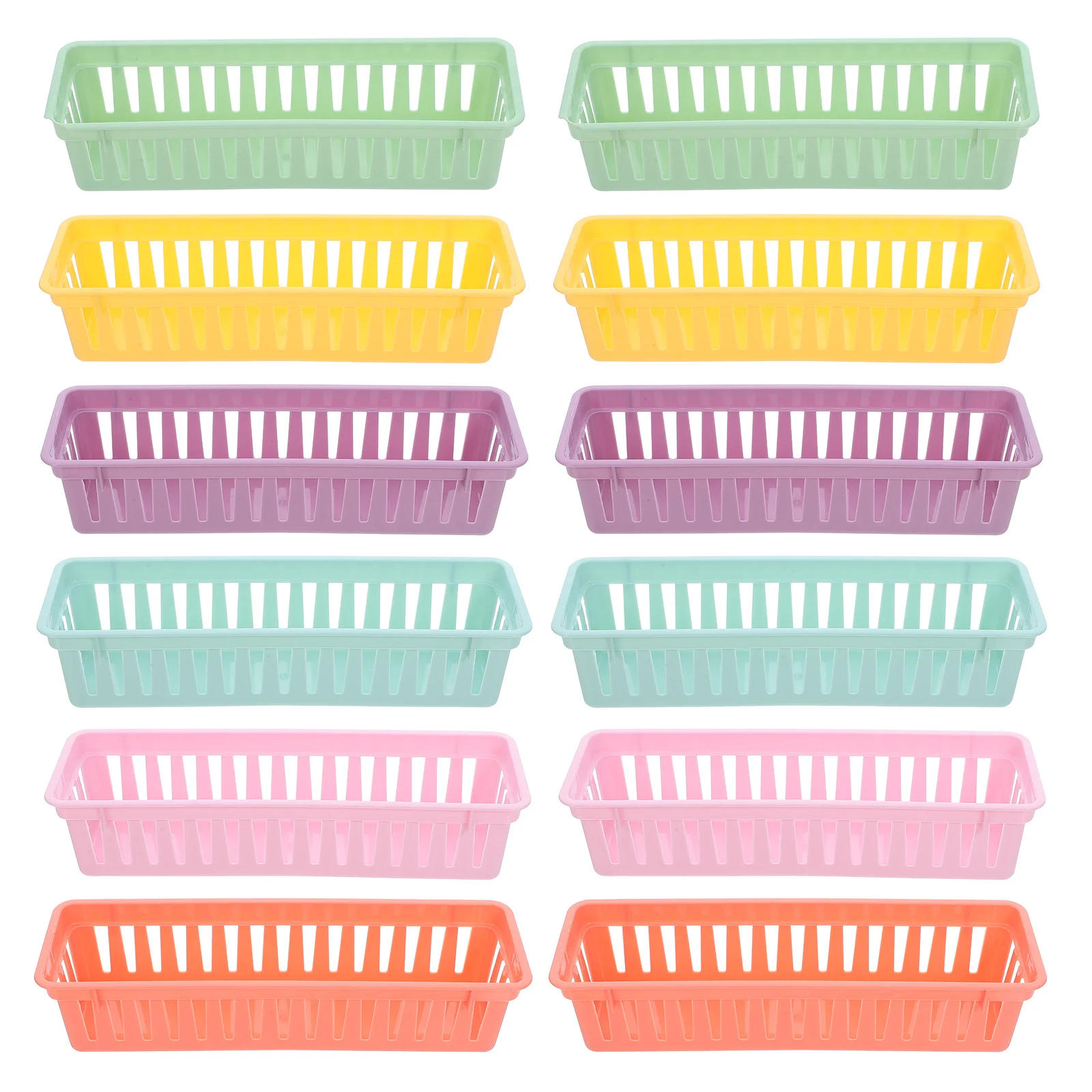 

12 шт., пластиковая корзина для хранения канцелярских принадлежностей, органайзер для карандашей в классе, прямоугольный настольный поднос, держатель для ручек, настольный ящик для хранения, стол