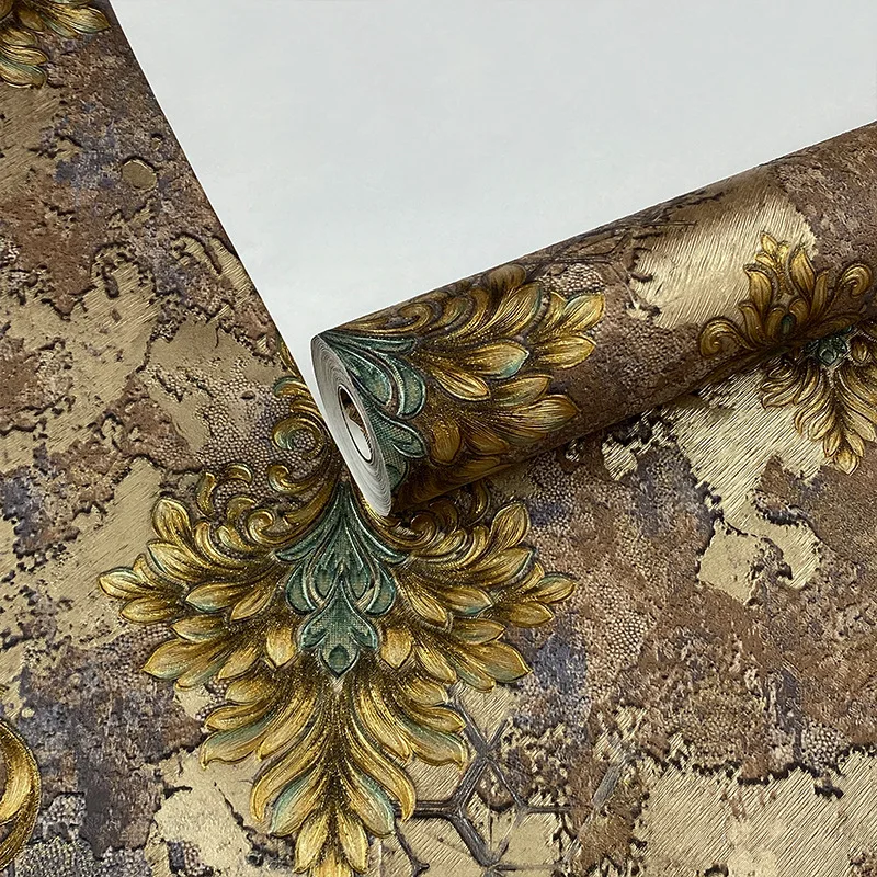 Luxury Antique Embossed Damask Floral Wall Paper Non Self Adhesive European Baroque Wallpaper for Hotel Villa Home Decoration