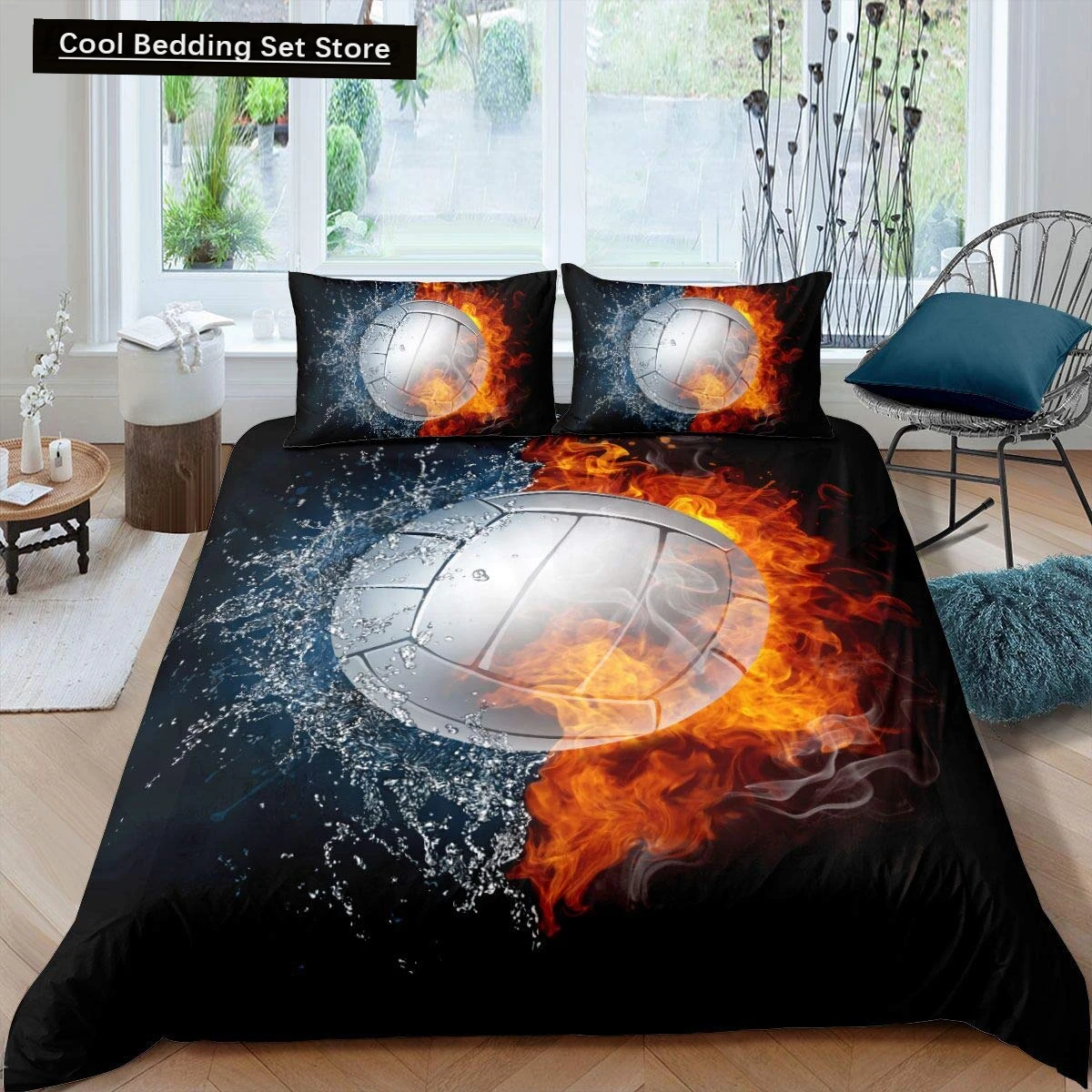 

Volleyball Bedding Set Sports King Queen Duvet Cover Boys Girls Ball Theme Fire and Water Comforter Cover Polyester Quilt Cover