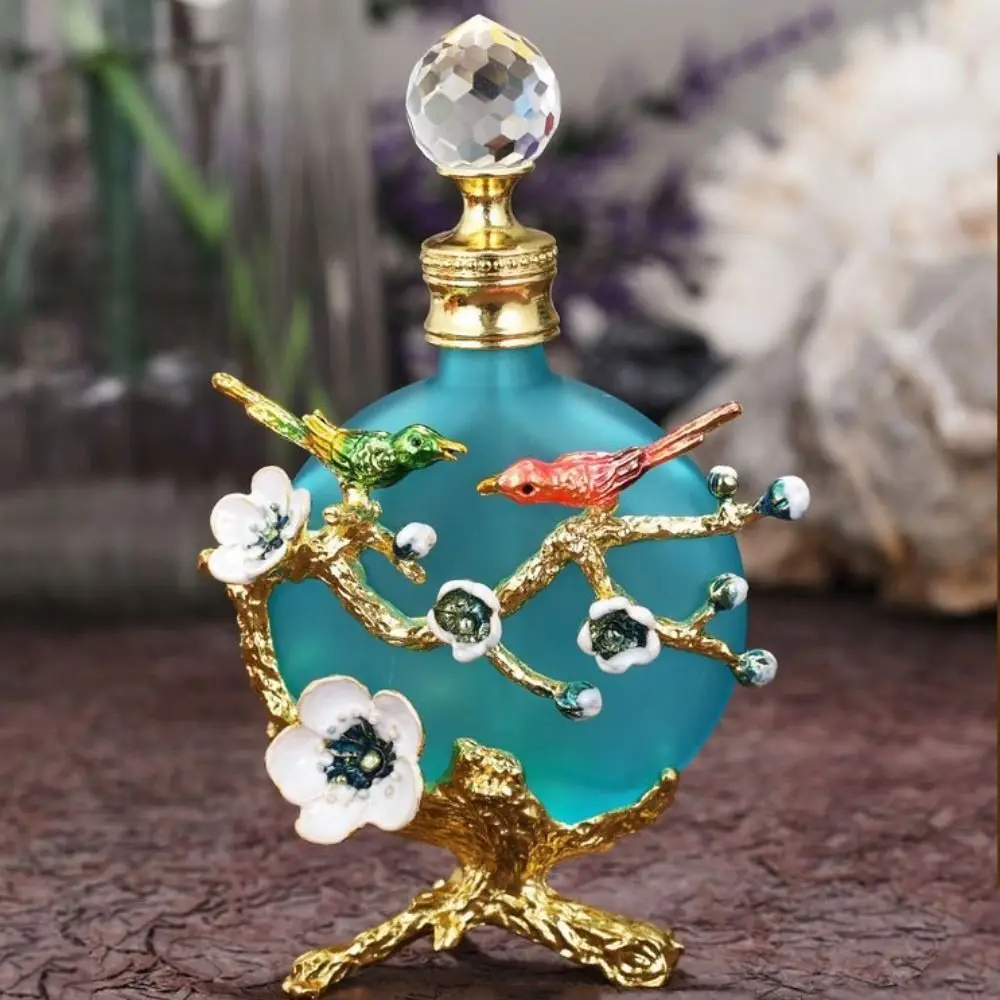 Glass 30ML Perfume Bottle Crystal Cap Empty Bottle Essential Oil Bottle 3D Enamel Birds Pipe Perfume Dispenser Filling Device