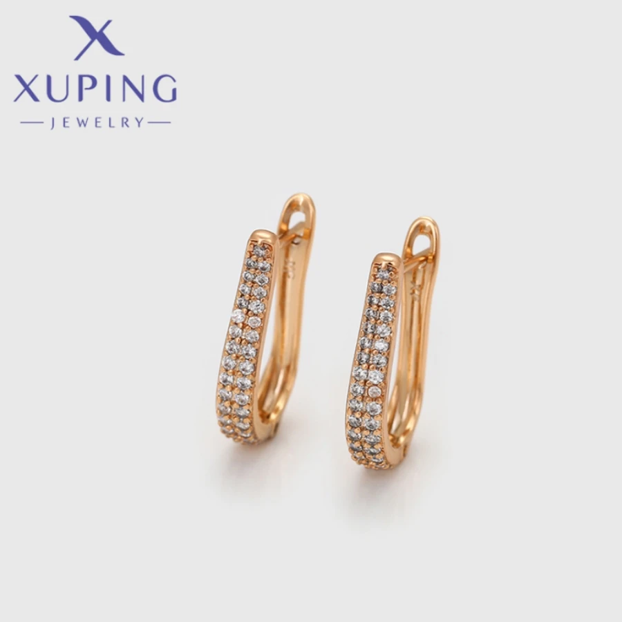 Xuping Jewelry New Arrival Gold Color Geometry Elegant White Zircon Earrings for Women Birthday Christmas Party Gifts X000768011