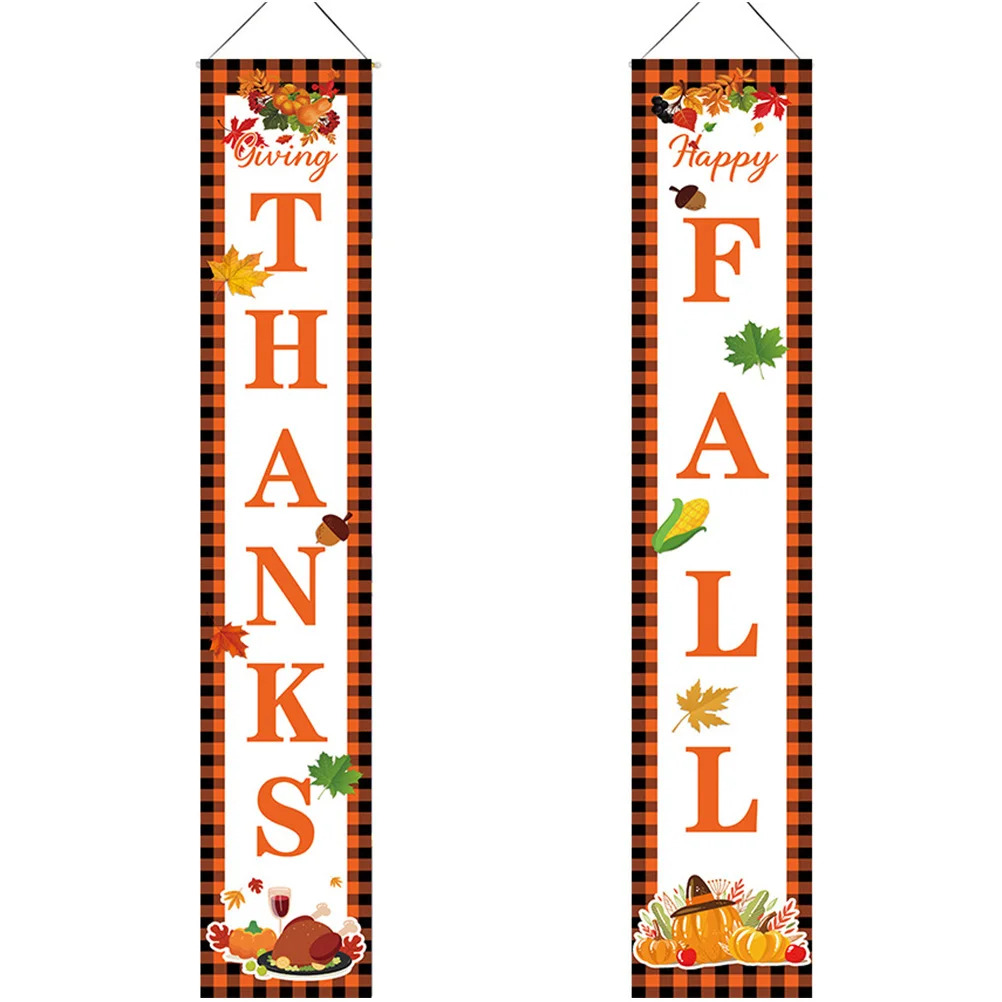 

Thanksgiving Couplets Autumn Door Banners Fall Harvest Signs Porch Holiday Decor Polyester Reusable Thanksgiving