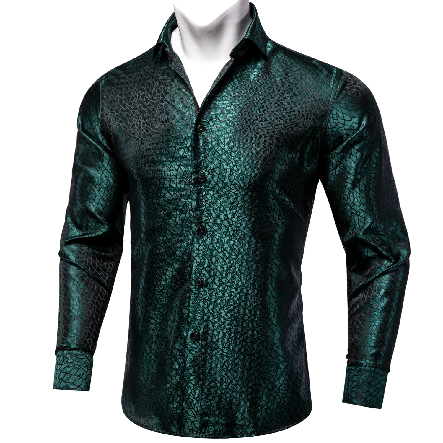 Fashion Green Shirts For Men Club Prom Wear Striped Wedding Party Groom Formal Long Sleeves Top Men Clothing