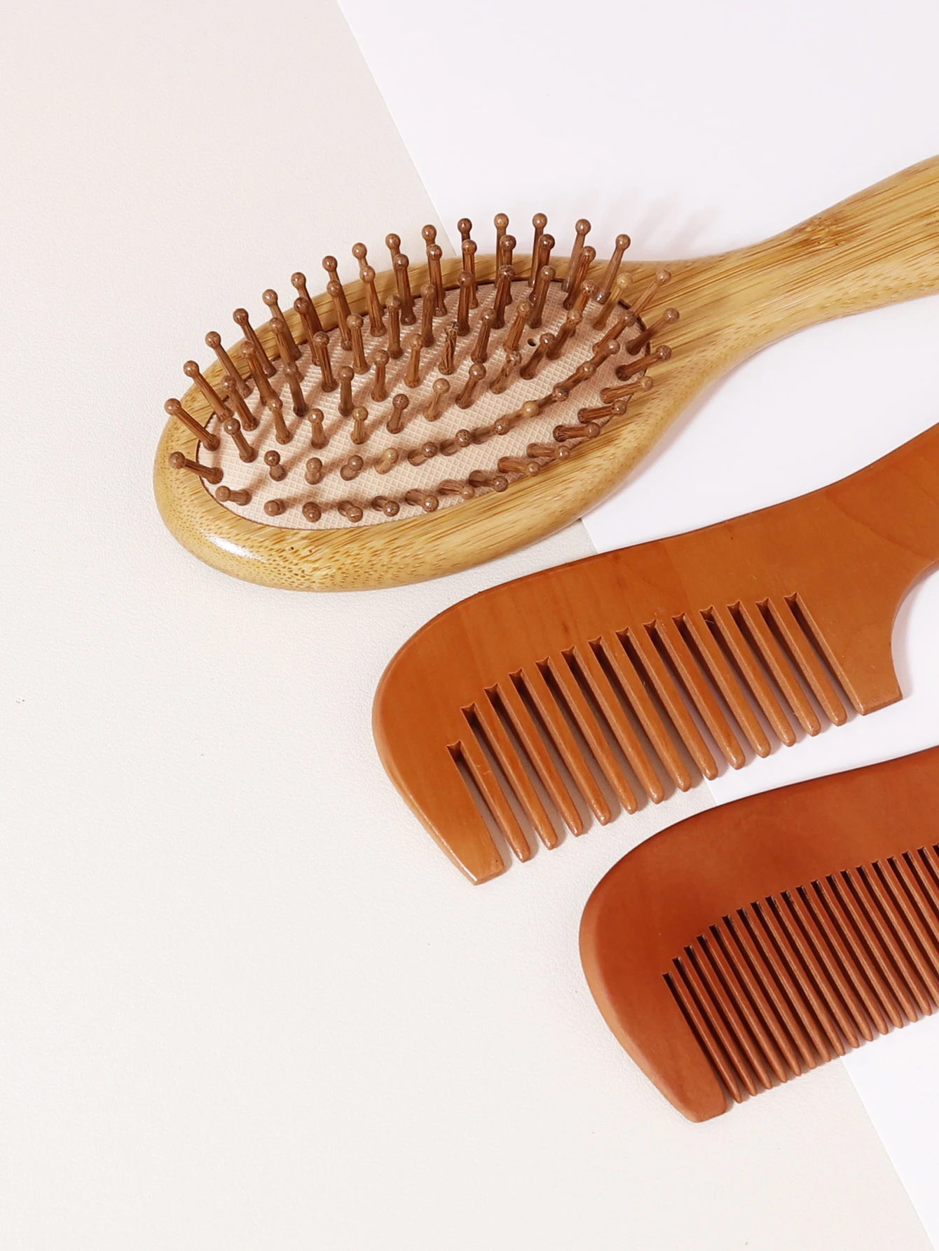 3 pieces of bamboo and wood design hair combs, anti-static massage wood air cushion combs, bamboo and wood hair comb set