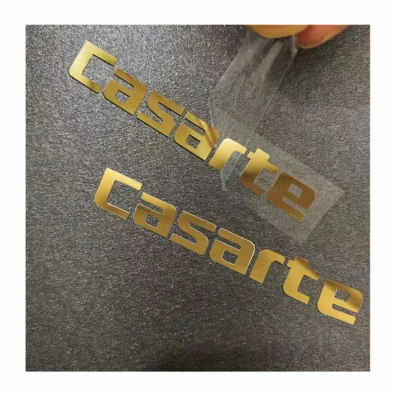 Autocollant de transfert 3D argenté personnalisé, logo en métal, étiquette personnalisée bricolage, nom étanche, feuille holographique de marque