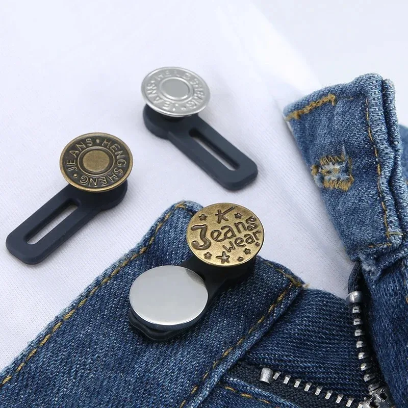 Metal Button Extender Perfect To Any Jeans Pants Free Sewing Retractable Jeans Waist Button Extended Buckles Fixing Kit