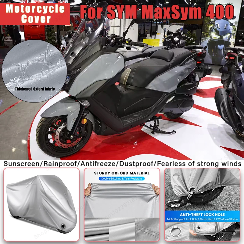 

For SYM MaxSym 400 No Ear Motorcycle Cover - Outdoor Full Body Protection, Waterproof Dustproof Sunscreen Moto Accessories