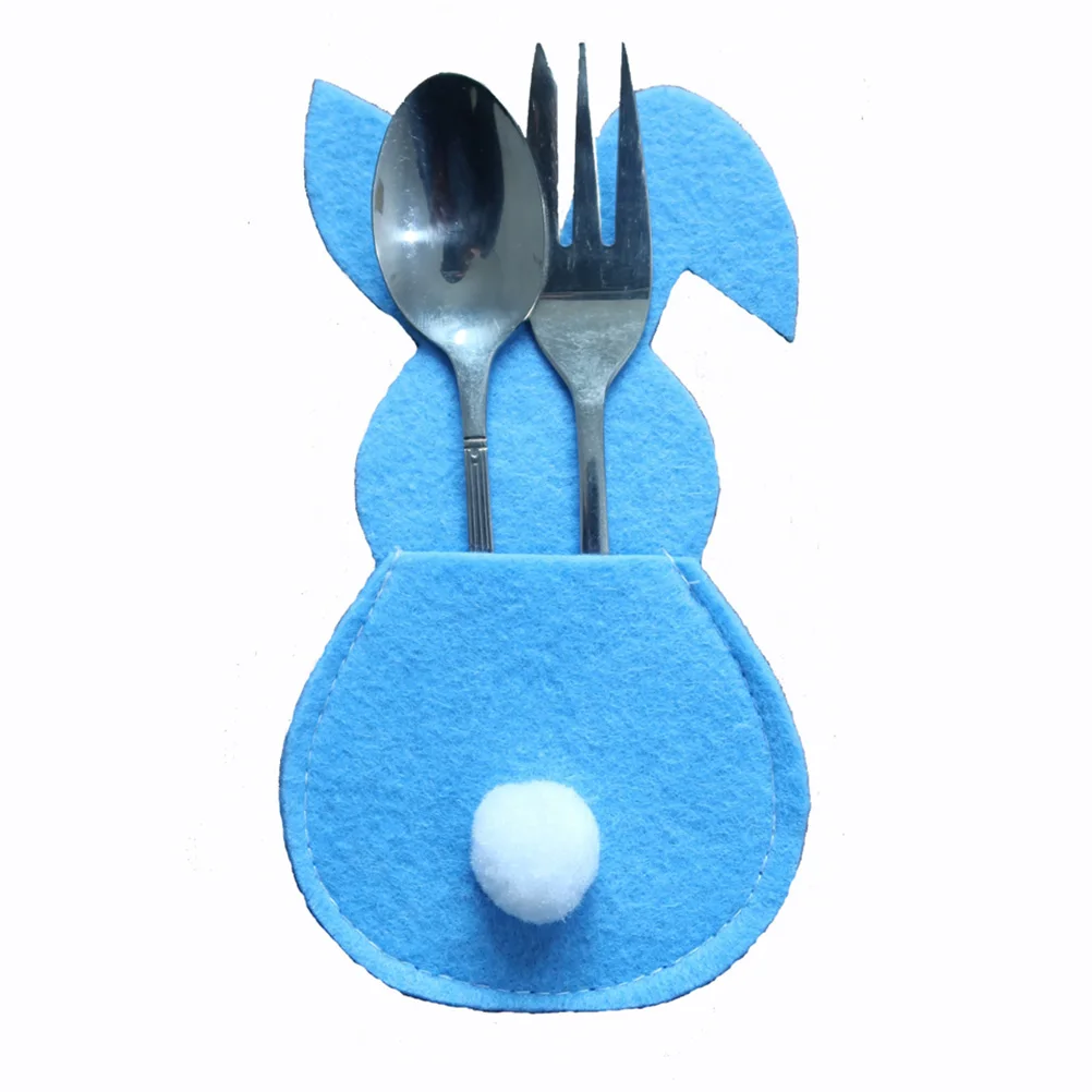 

8Pcs Easter Bunny Cutlery Holders Pouch Soft Supple Utensil Bags for Fork Spoon Wine Bottle Decoration Easter Table Party