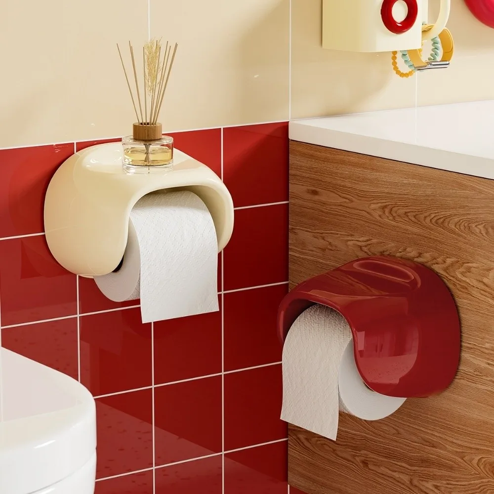 Portarrollos de baño sin perforación, estante de almacenamiento de papel higiénico impermeable montado en la pared, caja de papel higiénico Vintage de plástico para baño
